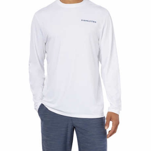 Men's Hang Ten White Crew Neck Long Sleeve UPF 50+ Quick Dry Graphic T-Shirt - Picture 2 of 9